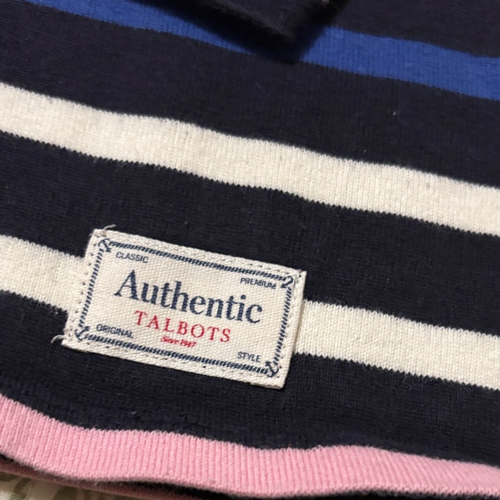 Talbots Navy Long Sleeve Stripe Top with Pink & Blue - Picture 3 of 5